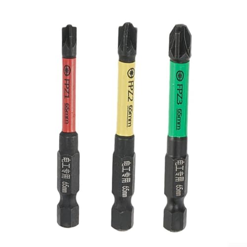Bohrer. Spezial-Kreuzschraubendreher-Bit-Set for Elektriker, 3-teilig, 65 mm, magnetisch, FPZ1, FPZ2, FPZ3, legierter Stahl, mehrfarbig von IMGASDCSD