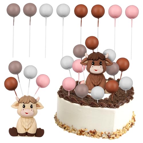 IMIKEYA 1 Set Party Kuchendekoration Highland Cow Babyparty Cupcake Topper Kuchendekorationskugeln Ball Kuchenaufsatz Dekorationen Kuchenaufsatz Happy Birthday Kuchenaufsatz von IMIKEYA