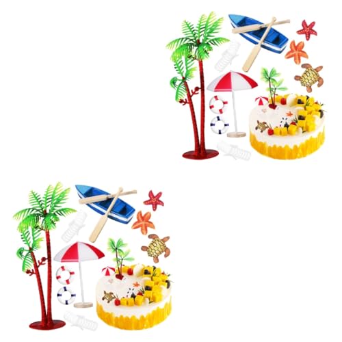 IMIKEYA 2 Sätze Kuchendekoration Ornamente Kuchendekorationen Palmenstrand Kuchenaufsatz Tropische Partydekorationen Hochzeit Im Freien Tropisches Nautisches 10 Stück * 2 von IMIKEYA