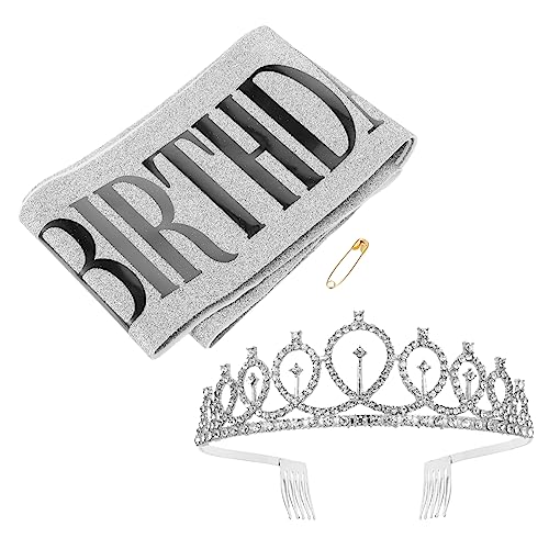 IMIKEYA 2 Stück Geburtstagskrone und Schärpe Set aus Elastischem und Glitzernde Tiara mit Strasssteinen Komfortables Partyaccessoire für Unvergessliche Geburtstagsfeiern von IMIKEYA