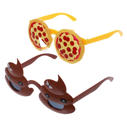 IMIKEYA 2 Stück Lustige Partybrillen Kreative Scherzbrillen mit Pizza und Poop Design Leichte PC Material Foto Requisiten für Halloween Geburtstag Karneval Komfortable Kostümaccessoires von IMIKEYA