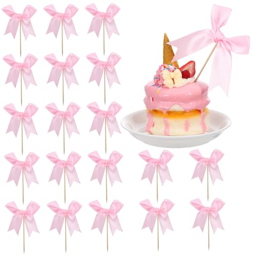 IMIKEYA 20 Stück Butterfly Cake Card -einsatz Tortenaufsätze Für Geburtstage Dekorative Cupcake-picks Pink Bogen Geburtstag Cupcake Topper Bogen Kuchen Bogenaufsatz Rosa Polyester von IMIKEYA
