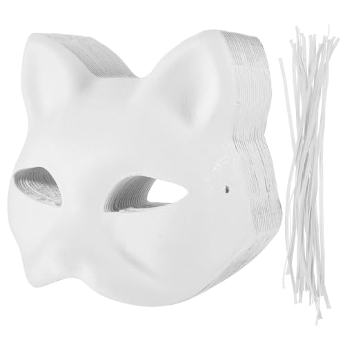 IMIKEYA 20 Stück Katzenmasken Fuchsmasken Tierhalbgesichtsmasken Unbemalt Einfarbig Zum Basteln Maskerademasken Leere Masken Papier-Partymasken Für Diy-Maskerade-Cosplay-Party von IMIKEYA