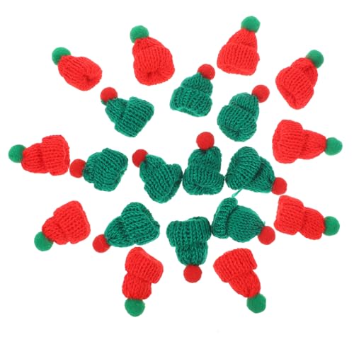 IMIKEYA 20 Stück Teiliges Miniatur Weihnachtsmützen Gestrickte Kleine Weihnachtsmütze Rot und Grün mit Kugeln Diy Bastelzubehör für Weihnachtsfeier Weinflaschen Dekoration und Festliche von IMIKEYA