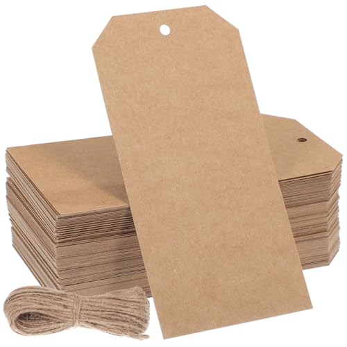 IMIKEYA 200 Stück Preisetiketten mit Schnur Braune Kraftpapier Hangtags Juteschnur für DIY Etikettierung und Inventarverwaltung von IMIKEYA