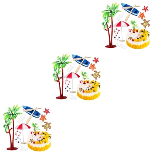 IMIKEYA 3 Sätze Kuchendekoration Ornamente Tropische Partydekorationen Strandkorb Regenschirm Palmen Kuchendeckel Strand Themen Party Dekorationen Strand Tropische 10 Stück * 3 von IMIKEYA