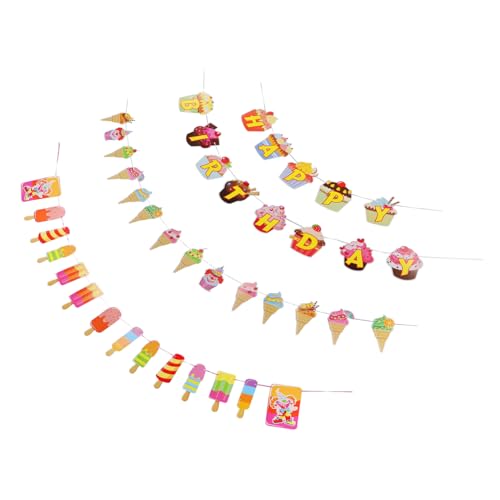IMIKEYA 3 Sätze ziehen Flagge Party Dekorationen Topper erste Eiscreme-Happy-Birthday-Banner fröhliches Geburtstagsbanner Ammer Eistortendekor Papier von IMIKEYA
