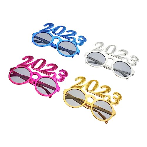 IMIKEYA 4 Paare Neujahrs Partybrillen Dekorative Brillen mit Zahlen für Festlichkeiten Fotorequisiten Gold Silber Blau und Einfach zu Tragen für Partys und Fotoshootings von IMIKEYA