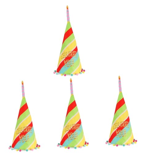 IMIKEYA 4 Stück Geburtstagsparty-Hut Kappen Geburtstagspartyhüte für Kinder Stoffhut für die Geburtstagsfeier Erwachsener gestreifter Hut Geschenk konische Kappe schmücken von IMIKEYA