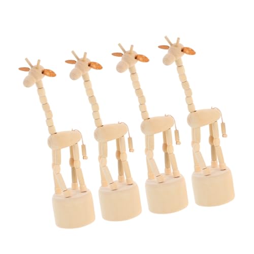 IMIKEYA 4 Stück Teiliges Holz Giraffen Fingerpuppen Handgeschnitzte Daumen Puppets Natürliche Unbehandelte Holzfiguren Tanzende Tierdekoration für Büro Wohnraum Reise von IMIKEYA