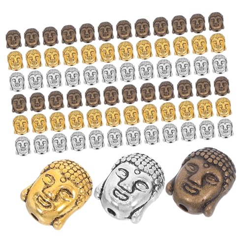 IMIKEYA 60 Stück Doppelseitige Buddha Kopf Perlen mit Langlebige Legierung Schmuckperlen für Diy Armbänder Schlüsselanhänger Vintage Silber Gold Bronze Kreative Bastelset von IMIKEYA