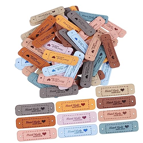IMIKEYA 60 Stück Teiliges PU Lederetiketten mit Geprägten Buchstaben und Herzmustern Farben Handgemachte Labels für DIY Kleidung Taschen Schuhe Basteln mit Vorgefertigten Löchern zum von IMIKEYA