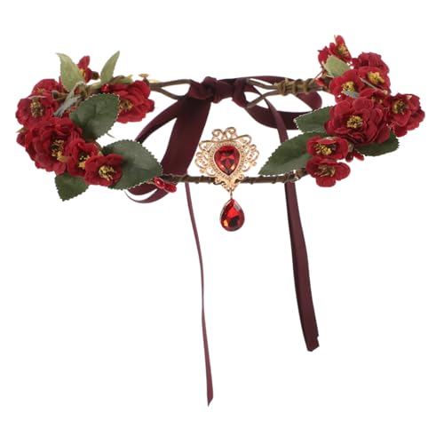 IMIKEYA Blumenkranz Stirnband Damen mit Roten Kunstblumen Handgefertigtes Rosendesign Elastisches Haarband für Hochzeit Party Festival Cosplay und Strandaccessoire von IMIKEYA