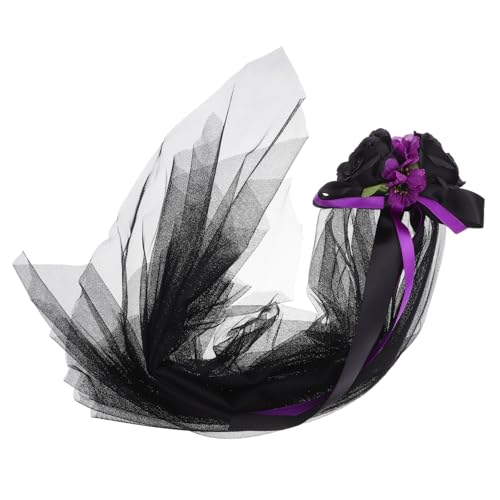 IMIKEYA Halloween Schleier Haarreif mit Rosenblütenkrone Floraler Brautschmuck Day Of The Dead Gothic Headpiece für Frauen Vielseitiges Party Cosplay Accessoire in Schwarz von IMIKEYA