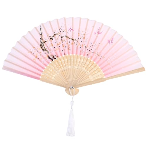 IMIKEYA Japanischer Faltbarer Handfächer mit Pflaumenblüten motiv Handgefertigt Leichter Tanz Party fächer Vintage Stil für Hochzeiten Geburtstage und Dekoration von IMIKEYA