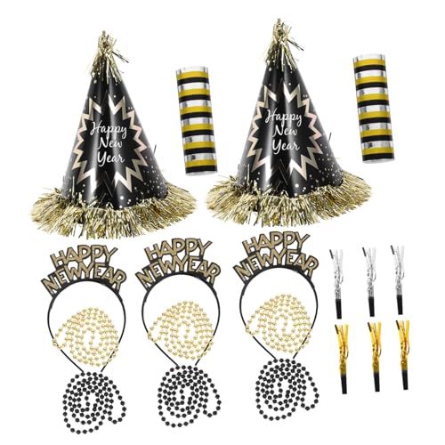 IMIKEYA Neujahrs Partyset Schwarz Gold mit Kegelhüten Stirnbändern Quasten Halsketten und Tröten für Erwachsene Vielseitiges Komplettdekorationsset für Silvesterfeiern IMIKEYA Neujahrs Partyset Schwarz Gold mit Kegelhüten Stirnbändern Quasten Halsketten und Tröten für Erwachsene Vielseitiges Komplettdekorationsset für Silvesterfeiern von IMIKEYA