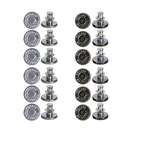 12 Sets von 17 mm Jeansknöpfen, kein Nähen und kein Werkzeug, sofortiger Ersatz, Hosenknopf, wiederverwendbar und verstellbar, Metall-Hosenspanner (Farbe 1) von IMNTHO