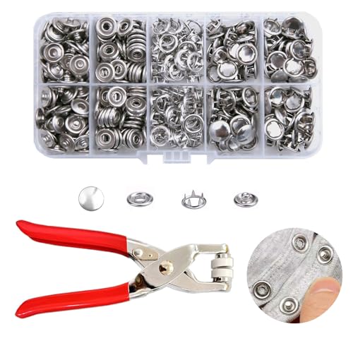 Metall-Druckknöpfe mit Befestigungszange, Druckwerkzeug, 9,5 mm, für Bastelarbeiten, Kleidung, Hüte, Nähen und Stoffprojekte, 100 Sets von IMNTHO