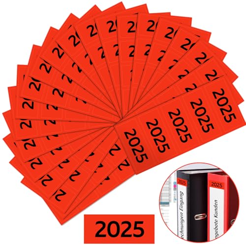 200 Stück Jahreszahlen Aufkleber 2025 Inhaltsschild Orange Jahreszahl Etiketten 60×25mm Ordner Etiketten Selbstklebend Ordner Aufkleber für Kennzeichnung Ordnern Unterlagen und Ablage von IMPPTE