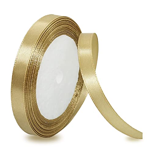 Satinbands Champagner Gold 10mm Breit, 23 Meters Geschenkband Schleifenband für Geschenkverpackungen, DIY-Basteleien, Blumensträuße, Schleifenherstellung, Geburtstags- und Hochzeitsdekorationen von IMSOLDECOR