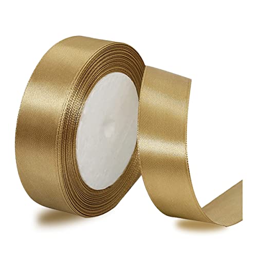 Satinbands Champagner Gold 20mm Breit, 23 Meters Geschenkband für Geschenkverpackungen, DIY-Basteleien, Blumensträuße, Nähprojekte, Schleifenherstellung, Geburtstags- und Hochzeitsdekorationen von IMSOLDECOR