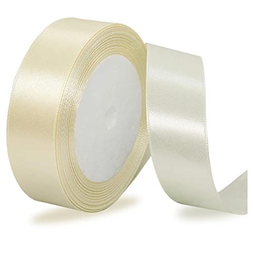 Satinbands Creme 25mm Breit, 23 Meters Geschenkband Schleifenband für Geschenkverpackungen, DIY-Basteleien, Blumensträuße, Nähprojekte, Schleifenherstellung, Geburtstags- und Hochzeitsdekorationen von IMSOLDECOR