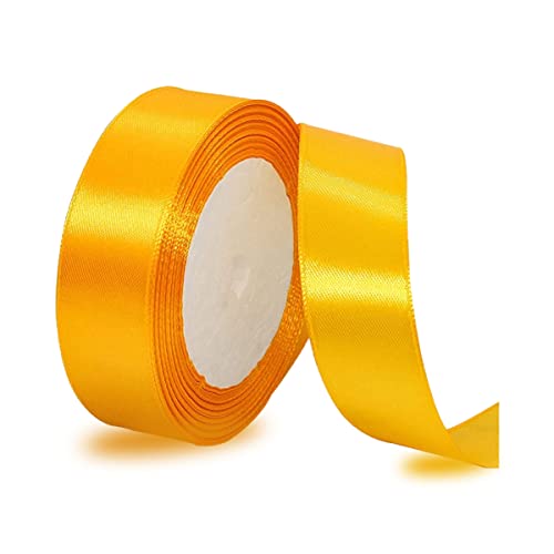 Satinbands Gelb 25mm Breit, 23 Meters Geschenkband Schleifenband für Geschenkverpackungen, DIY-Basteleien, Blumensträuße, Nähprojekte, Schleifenherstellung, Geburtstags- und Hochzeitsdekorationen von IMSOLDECOR