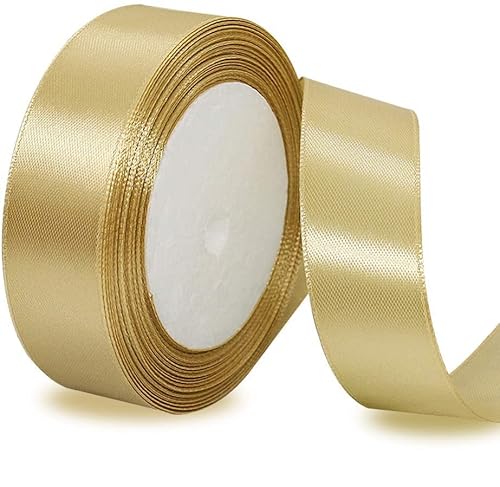 Satinbands Gold 20mm Breit, 23 Meters Geschenkband für Geschenkverpackungen, DIY-Basteleien, Blumensträuße, Nähprojekte, Schleifenherstellung, Geburtstags- und Hochzeitsdekorationen von IMSOLDECOR