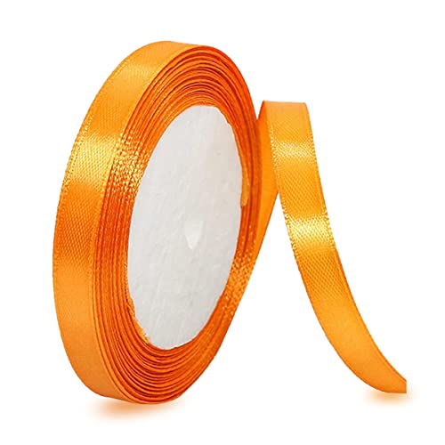 Satinbands Orange 10mm Breit, 23 Meters Weiss Geschenkband für Geschenkverpackungen, DIY-Basteleien, Blumensträuße, Nähprojekte, Schleifenherstellung, Geburtstags- und Hochzeitsdekorationen von IMSOLDECOR