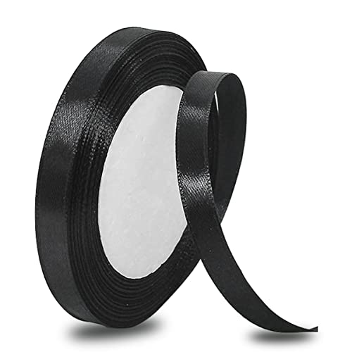 Satinbands Schwarz 10mm Breit, 23 Meters Geschenkband Schleifenband für Geschenkverpackungen, DIY-Basteleien, Blumensträuße, Nähprojekte, Schleifenherstellung, Geburtstags- und Hochzeitsdekorationen von IMSOLDECOR