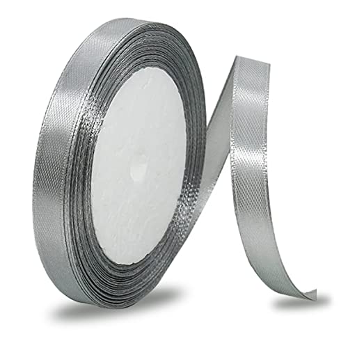 Satinbands Silber 10mm Breit, 23 Meters Grau Geschenkband Schleifenband für Geschenkverpackungen, DIY-Basteleien, Blumensträuße, Schleifenherstellung, Geburtstags- und Hochzeitsdekorationen von IMSOLDECOR