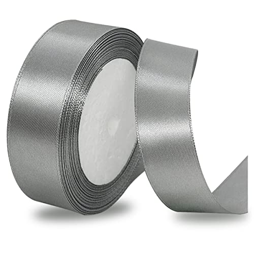 Satinbands Silber 25mm Breit, 23 Meters Grau Geschenkband Schleifenband für Geschenkverpackungen, DIY-Basteleien, Blumensträuße, Schleifenherstellung, Geburtstags- und Hochzeitsdekorationen von IMSOLDECOR