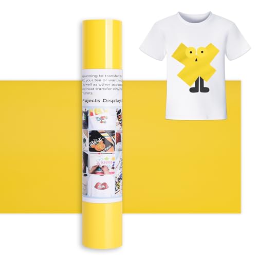 IModeur 12 Ft Plotterfolie Textil Gelb – 30,5 x 366 cm Flexfolie Plotter Textil Gelb für Cricut Maker, Silhouette Cameo, Textilfolie Plotter Gelb für Kleidung, Mützen, Hosen, andere Stoffe von IModeur