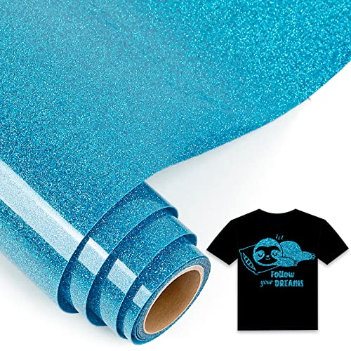 IModeur 5Ft Plotterfolie Textil Glitzer Blau, 30,5 x 152,5 cm Flexfolie Plotter Textil Blau für Cricut Maker, Silhouette Cameo, Textilfolie Plotter Blau für Kleidung, Mützen, Hosen, andere Stoffe von IModeur