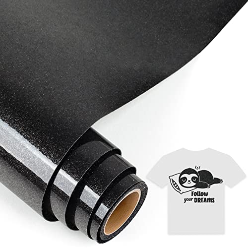 IModeur 5Ft Plotterfolie Textil Glitzer Schwarz, 30,5 x 152,5 cm Flexfolie Plotter Textil Schwarz für Cricut Maker, Silhouette Cameo, Textilfolie Plotter Schwarz für Kleidung, Mützen, andere Stoffe von IModeur