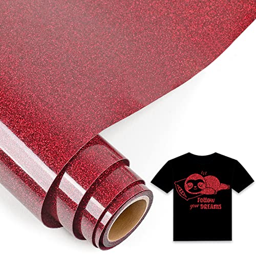IModeur 5Ft Plotterfolie Textil Glitzer rot, 30,5 x 152,5 cm Flexfolie Plotter Textil Rot für Cricut Maker, Silhouette Cameo, Textilfolie Plotter Rot für Kleidung, Mützen, Hosen, andere Stoffe von IModeur