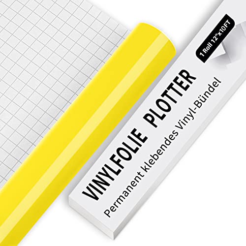 IModeur Vinylfolie Plotter, 30.5cm x 305 cm Glänzend Gelb Plotterfolie selbstklebend Vinyl, Gelb Plotterfolie Vinyl Für Cricut, Silhouette Cameo, die meisten Schneidemaschine von IModeur