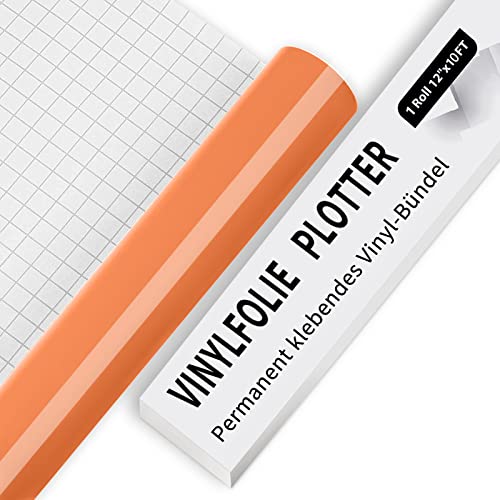 IModeur Vinylfolie Plotter, 30.5cm x 305 cm Glänzend Orange Plotterfolie selbstklebend Vinyl, Orange Plotterfolie Vinyl Für Cricut, Silhouette Cameo, die meisten Schneidemaschine von IModeur