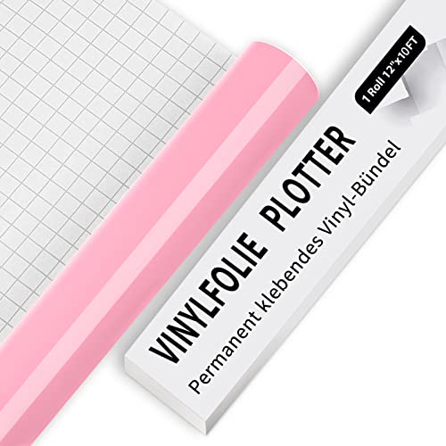 IModeur Vinylfolie Plotter, 30.5cm x 305 cm Glänzend Rosa Plotterfolie selbstklebend Vinyl, Rosa Plotterfolie Vinyl Für Cricut, Silhouette Cameo, die meisten Schneidemaschine von IModeur