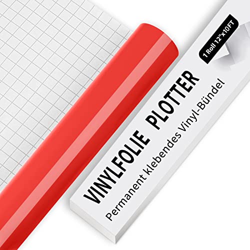 IModeur Vinylfolie Plotter, 30.5cm x 305 cm Glänzend Rot Plotterfolie selbstklebend Vinyl, Rot Plotterfolie Vinyl Für Cricut, Silhouette Cameo, die meisten Schneidemaschine von IModeur