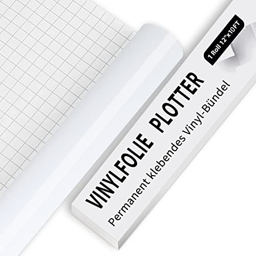 IModeur Vinylfolie Plotter, 30.5cm x 305 cm Glänzend Weiß Plotterfolie selbstklebend Vinyl, Weiß Plotterfolie Vinyl Für Cricut, Silhouette Cameo, die meisten Schneidemaschine von IModeur