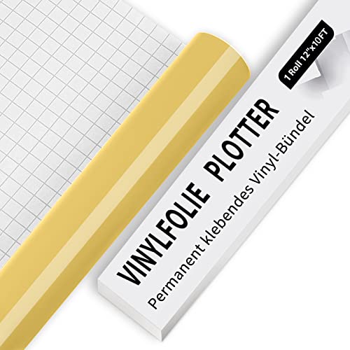 IModeur Vinylfolie Plotter - 30,5 x 305 cm Gold Plotterfolie selbstklebend Vinyl, Gold Plotterfolie Vinyl Für Cricut, Silhouette Cameo, die meisten Schneidemaschine von IModeur