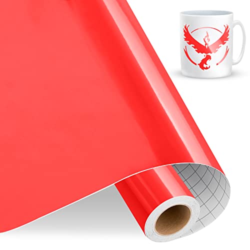 IModeur Vinylfolie Plotter Rot, 30.5cm x 457.5 cm Glänzend Rot Plotterfolie selbstklebend Vinyl, Rot Plotterfolie Vinyl für Cricut, Silhouette Cameo, die meisten Schneidemaschine von IModeur