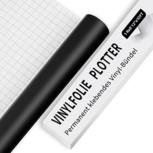 IModeur Vinylfolie Plotter Schwarz Matt, 30,5 cm x 305 cm Plotterfolie selbstklebend Vinyl, Plotterfolie Vinyl Schwarz Für Cricut, Silhouette Cameo, die meisten Schneidemaschine von IModeur