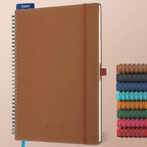IN-LUXPRO Kalender 2025 2026 Wochenplaner,A4(29 x 21.7cm),18-Monate Buchkalender (Jul.2025-Dez.2026) Ringbuch mit Softcover,wochenkalender mit selbstklebendem Stifthalter,Braun. von IN-LUXPRO