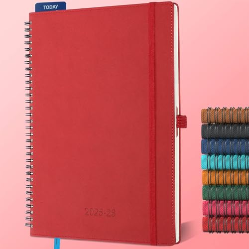 IN-LUXPRO Kalender 2025 2026 Wochenplaner,A4(29 x 21.7cm),18-Monate Buchkalender (Jul.2025-Dez.2026) Ringbuch mit Softcover,wochenkalender mit selbstklebendem Stifthalter,Rot. von IN-LUXPRO