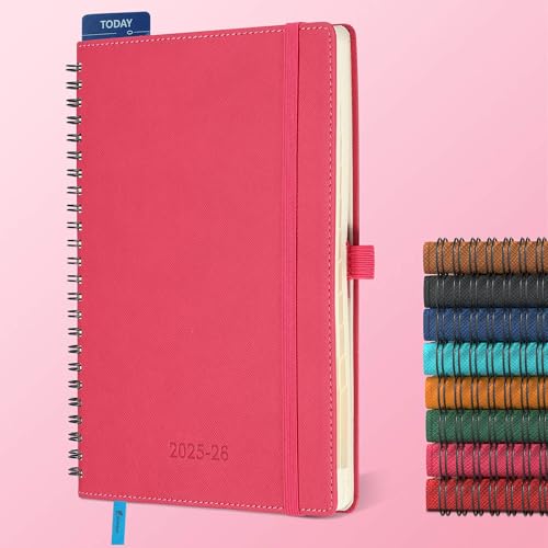 IN-LUXPRO Kalender 2025 2026 Wochenplaner,A5(21.9 x 16.4cm),18-Monate Buchkalender (Jul.2025-Dez.2026) Ringbuch mit Softcover,wochenkalender mit selbstklebendem Stifthalter,Rosenrot. von IN-LUXPRO