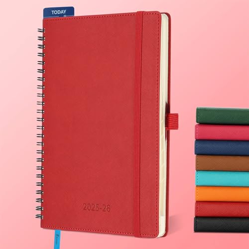 IN-LUXPRO Kalender 2025 2026 Wochenplaner,A5(21.9 x 16.4cm),18-Monate Buchkalender (Jul.2025-Dez.2026) Ringbuch mit Softcover,wochenkalender mit selbstklebendem Stifthalter,Rot. von IN-LUXPRO