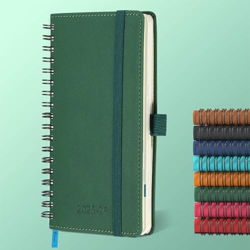 IN-LUXPRO Kalender 2025 2026 Wochenplaner,A6(16.6 x 9.7cm),18-Monate Buchkalender (Jul.2025-Dez.2026) Ringbuch mit Softcover,wochenkalender mit selbstklebendem Stifthalter,Grün. von IN-LUXPRO