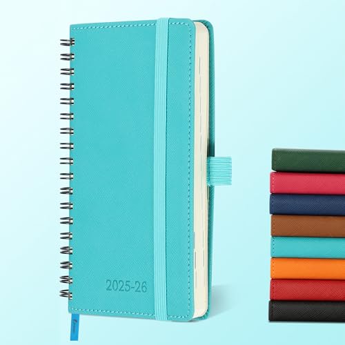IN-LUXPRO Kalender 2025 2026 Wochenplaner,A6(16.6 x 9.7cm),18-Monate Buchkalender (Jul.2025-Dez.2026) Ringbuch mit Softcover,wochenkalender mit selbstklebendem Stifthalter,Hellblau. von IN-LUXPRO